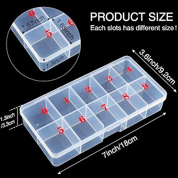 2 Pack False Nail Tip Organizer Box 10 Slots Numbered Clear Plastic Case | Numbered Separator 10 Slots, Transparent Lid, Fits Crystal Nail Tips, Jewelry, Stackable Storage, 2 Cases Included