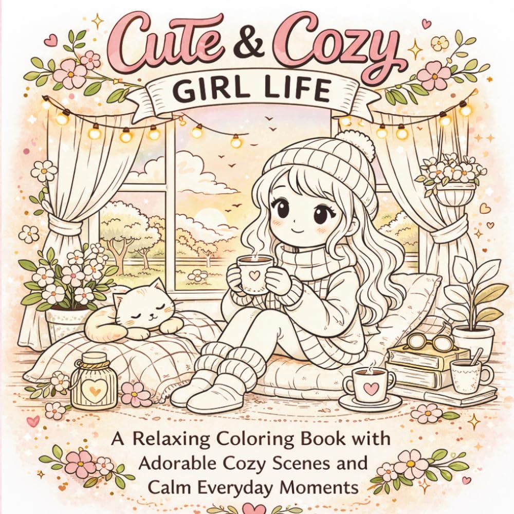 Cute & Cozy Girl Life: A Relaxing Coloring Book with Adorable Cozy Scenes and Calm Everyday Moments| For Teens & Adults| 50+ Cute Illustrations