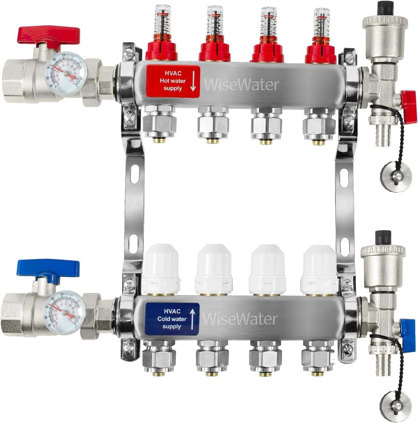 AB 4 Loop PEX/Radiant Manifold, 1/2 Inch Compatible Outlets, Up to 1.3 GPM Flow Valve for Hydronic Radiant Floor Heating(1/2" Connectors Included)