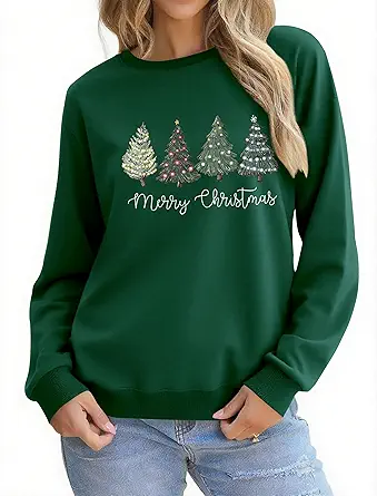 Christmas Sweatshirts for Women Funny Christmas Tree Xmas Cute Graphic Long Sleeve Shirt