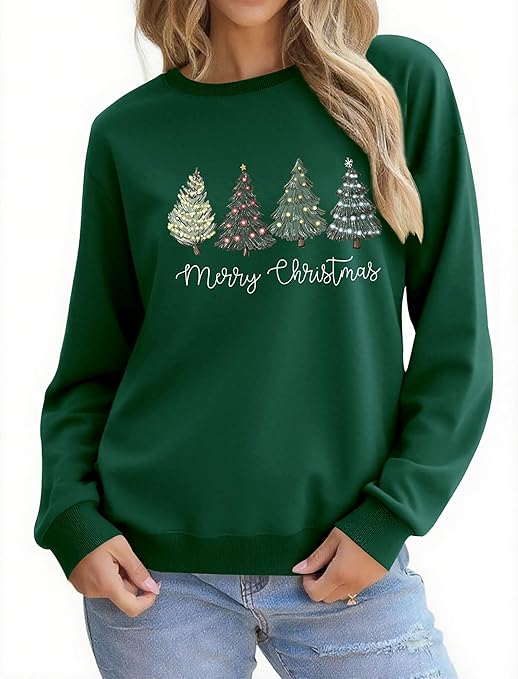 Christmas Sweatshirts for Women Funny Christmas Tree Xmas Cute Graphic Long Sleeve Shirt