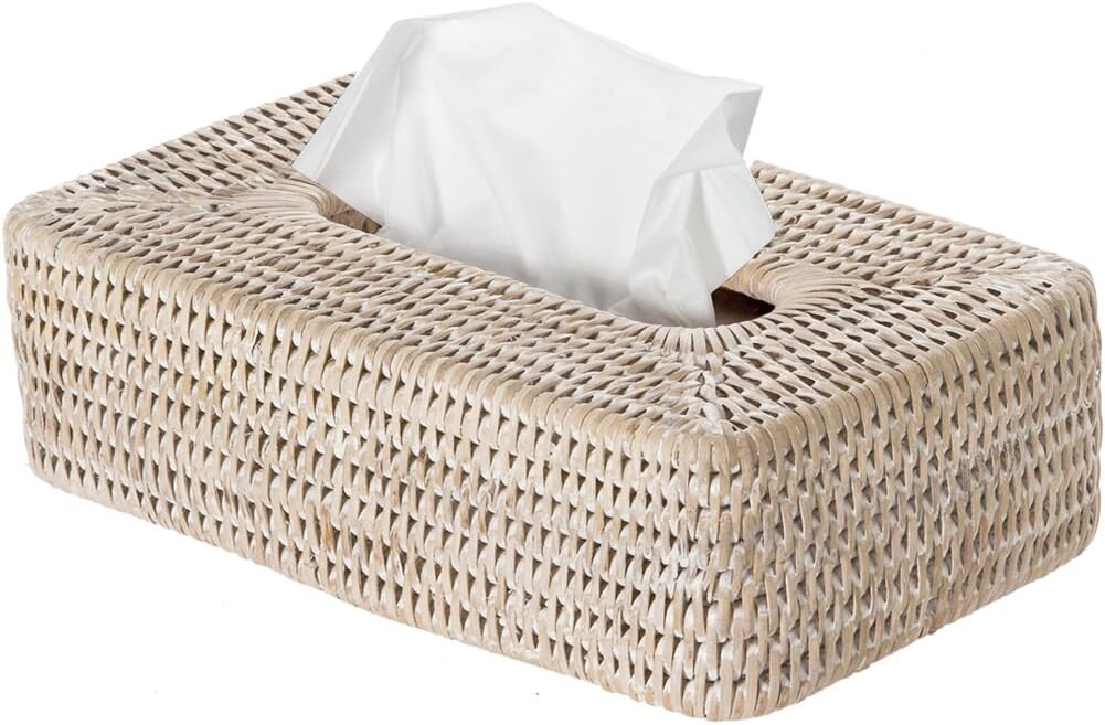 Kouboo La Jolla Rattan Rectangular, White Wash Tissue Box Cover
