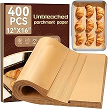 YUANYE 400PCS Parchment Paper Baking Sheets, 12"x16" Unbleached Precut Half Parchment Paper for Baking, Non-Stick Baking Paper for Baking, Grillin, Steaming Bread Cookies, Oven, Air Fryer, Microwave