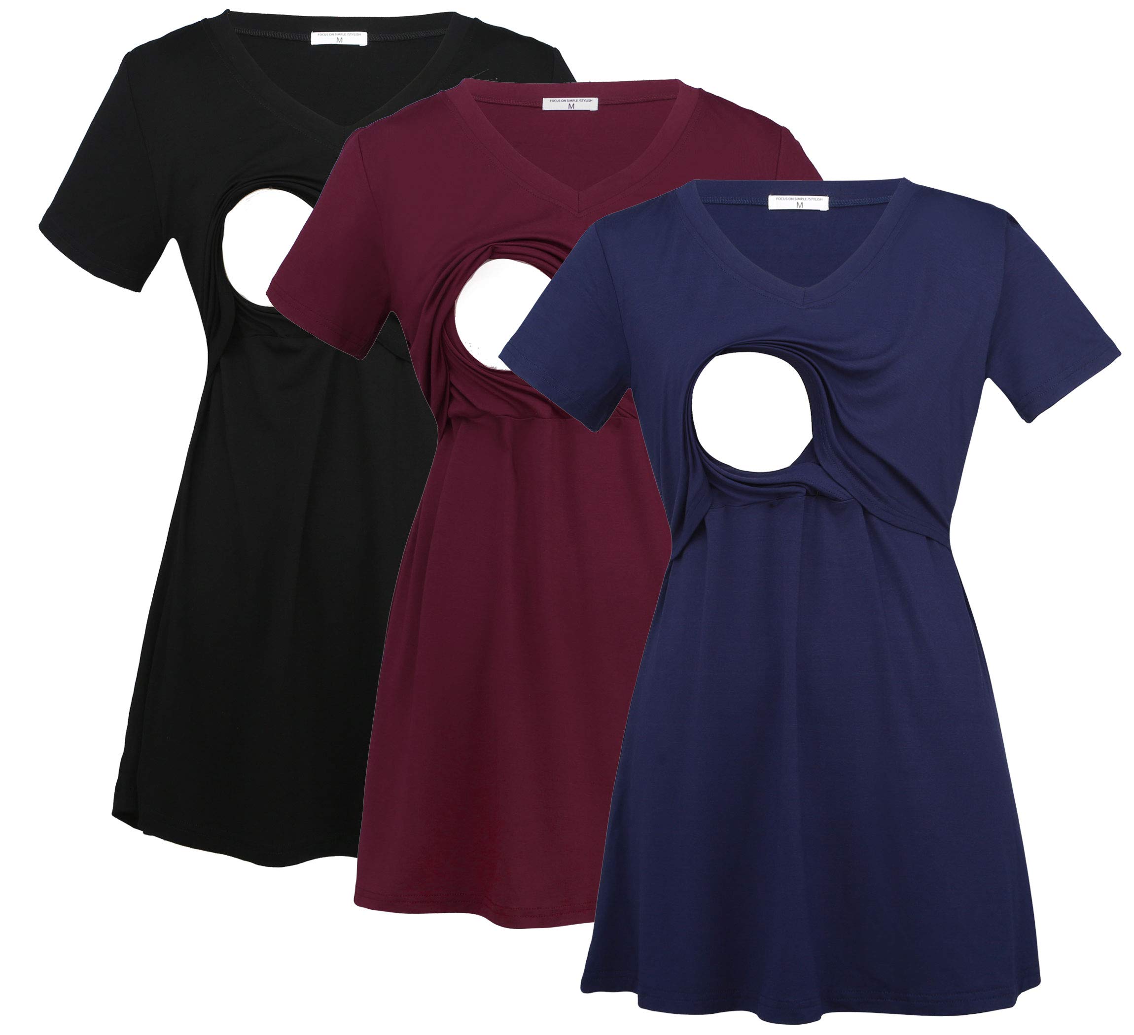 Bearsland Confezione da 3 magliette da donna con scollo a V per allattamento al seno