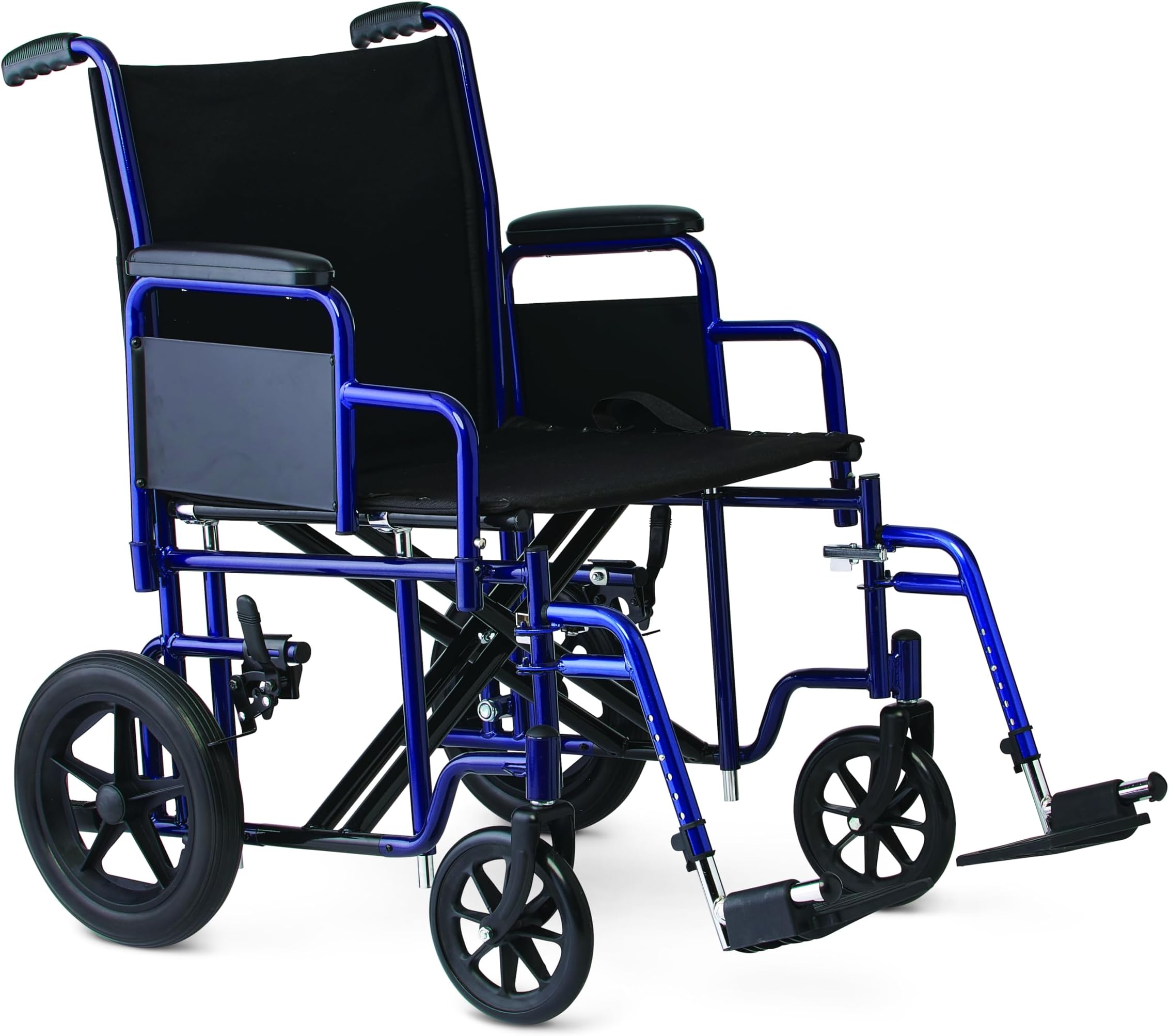 Medline Heavy Duty Transport Chair supports up to 500 lbs., Bariatric Transport Wheelchair, 22" x 18" seat, Blue Frame