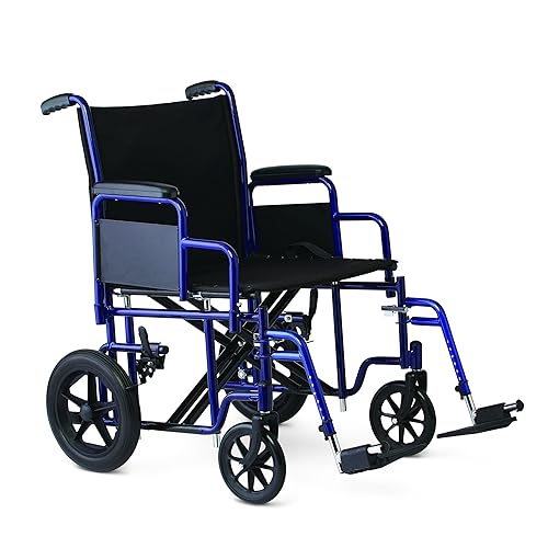 Medline Silla de transporte resistente soporta hasta 500 libras, silla de ruedas de transporte bariátrico, asiento de 22" x 18", marco azul