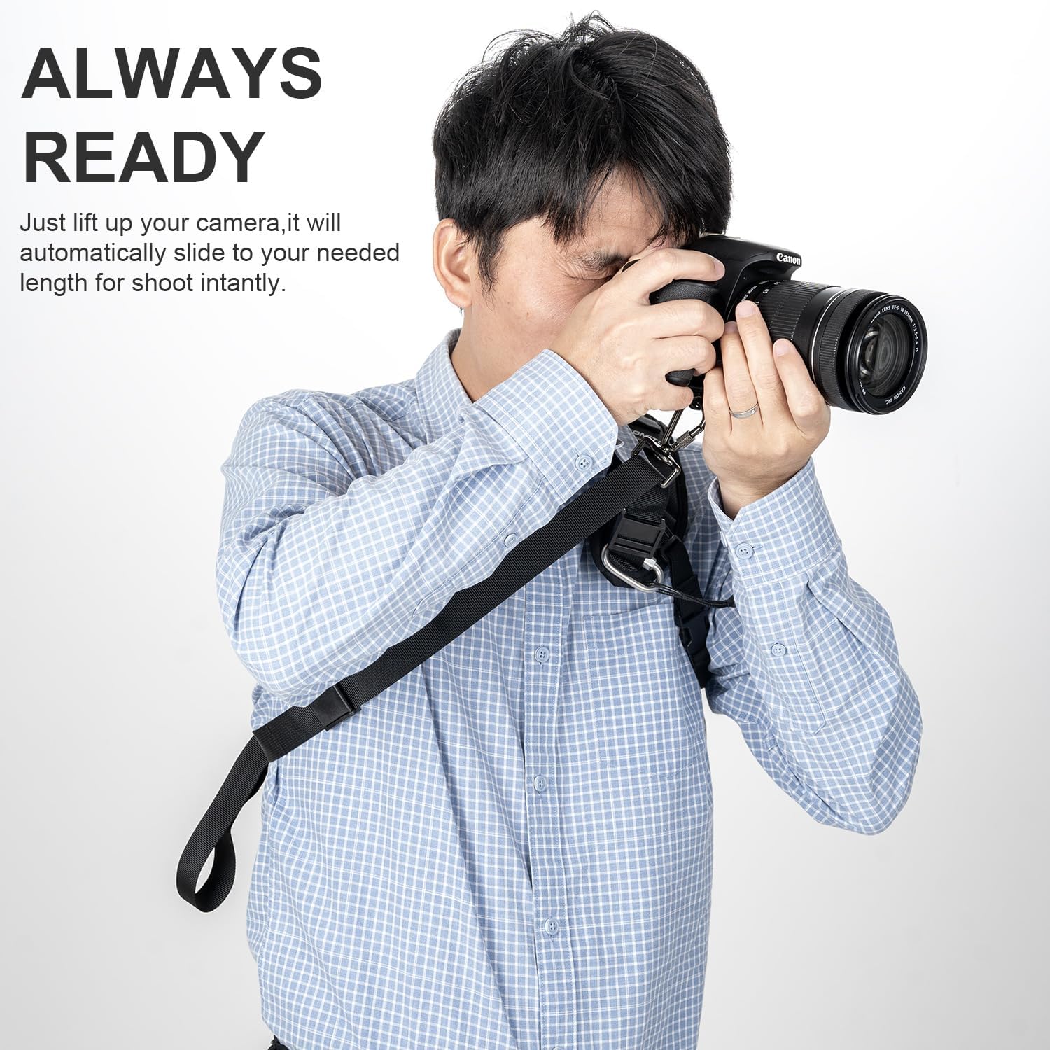 FOMITO JD-F1 Single-Shoulder Camera Strap with Quick-Release Buckle and Safety Cord, Suitable for Nikon, Canon, Sony and Olympus DSLR Cameras, Black