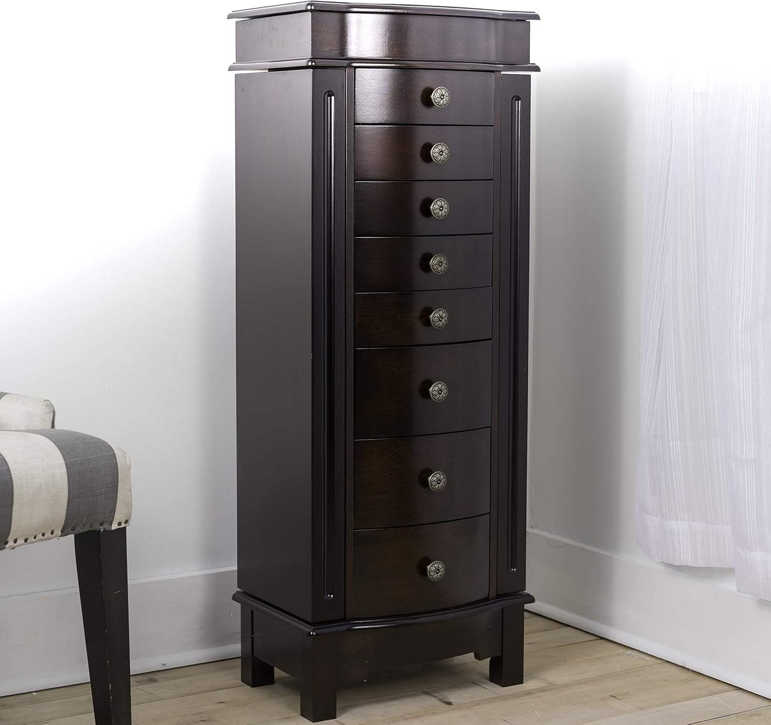 Walnut Jewelry Armoire Brown Traditional Mdf Finish Mirror
