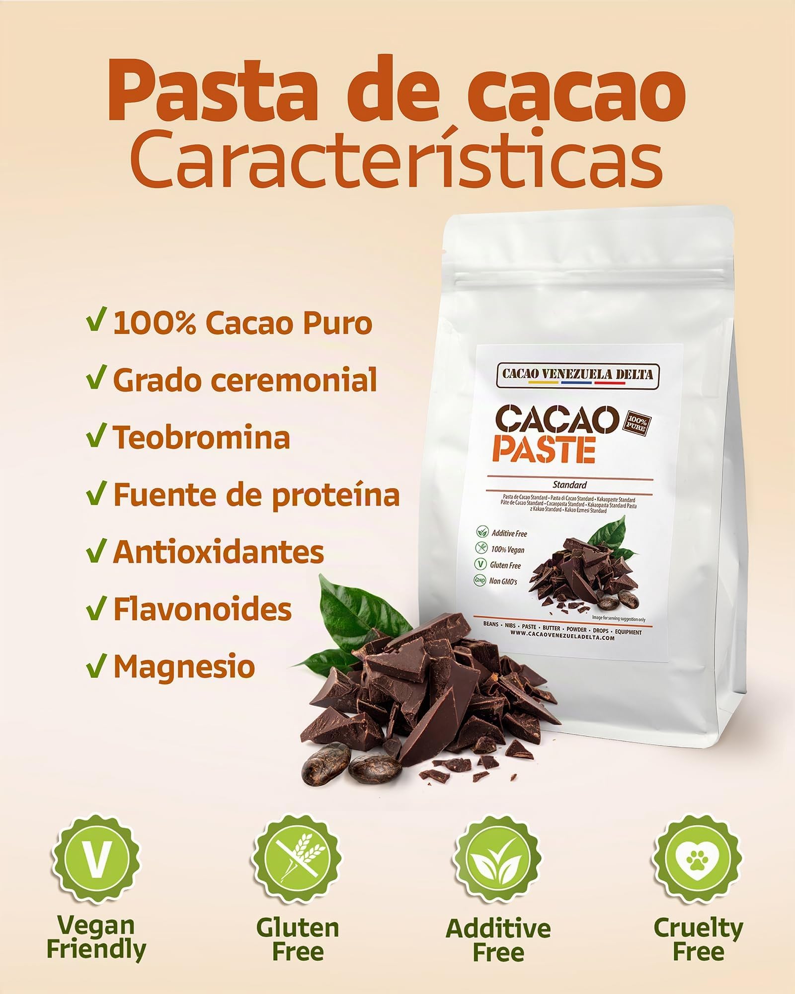 Cacao Venezuela Delta Pasta De Cacao Pura Ceremonial 1.5 Kg de Origen Ghana - Chocolate Negro 100% Puro sin Azúcar para Fundir y Reposteria - Masa De Cacao Sin Gluten, Antioxidante, Vegano