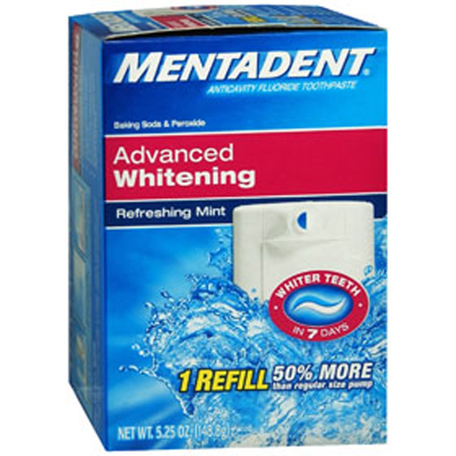 Mentadent Advanced Whitening Fluoride Toothpaste (1) Refill-5.25 oz