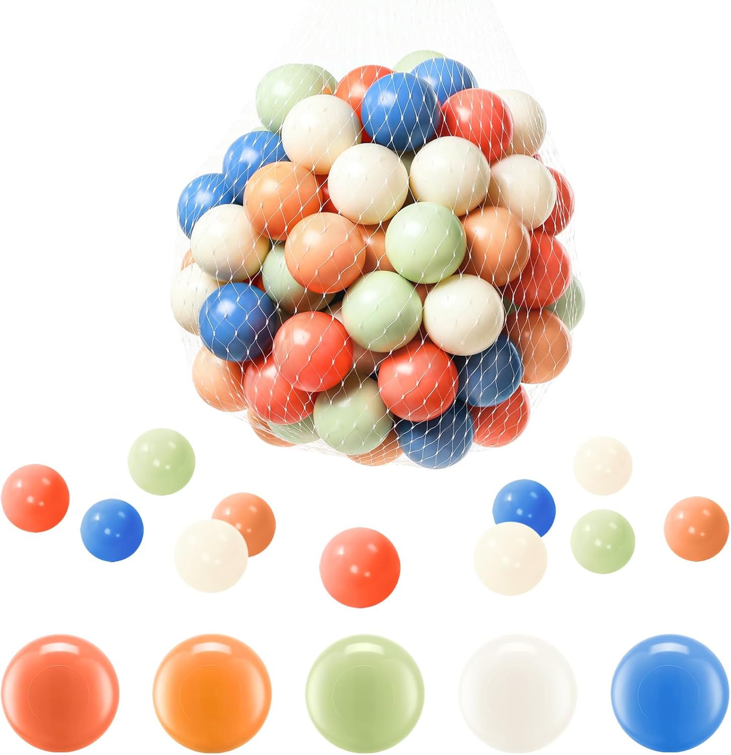 Ball Pit Balls 170 Pack 5.5cm PE Plastic - Pearlescent Blue/Deep Orange-Pink/Earth Yellow/Pearlescent Green/Milk White for Kids Play Tent & Pit