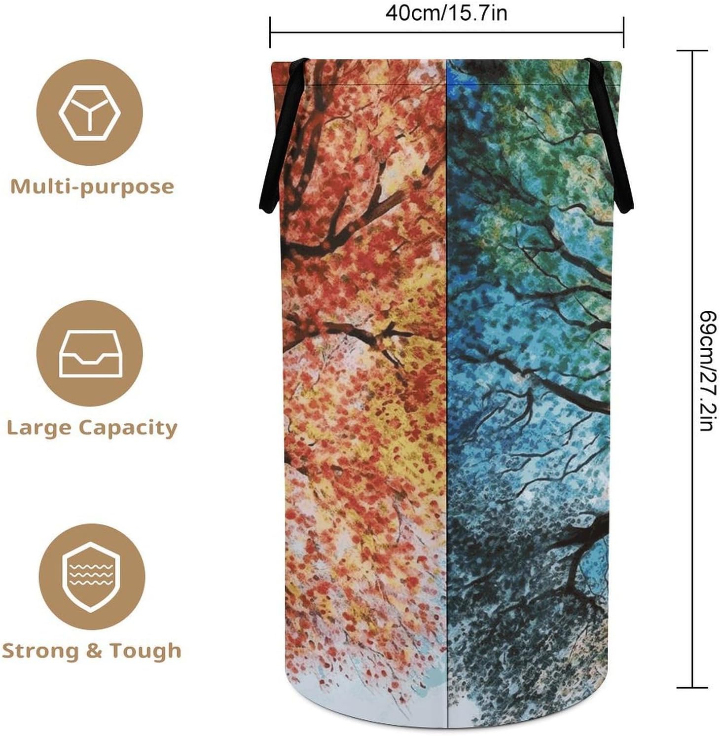 Colorful Tree Laundry Basket 86L Laundry Hamper | Collapsible Clothes Hamper with Reinforced Handles Waterproof Tall Foldable Dirty Clothes Basket for Hotel, Home, Closet