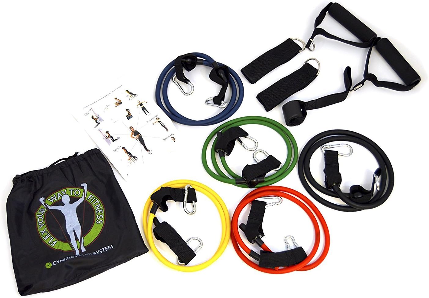 Resistance Bands Set with 5 Bands, Door Anchor, Ankle Strap, Hand Grips Starter Manual and Resistance Band Carrying Bag