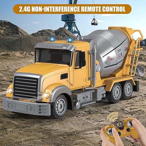 Miniatura 2 de Fistone Juguete mezclador de cemento a control remoto, camión de 6 canales con luces, 124 eléctrico de 360 grados de agitación, camión de