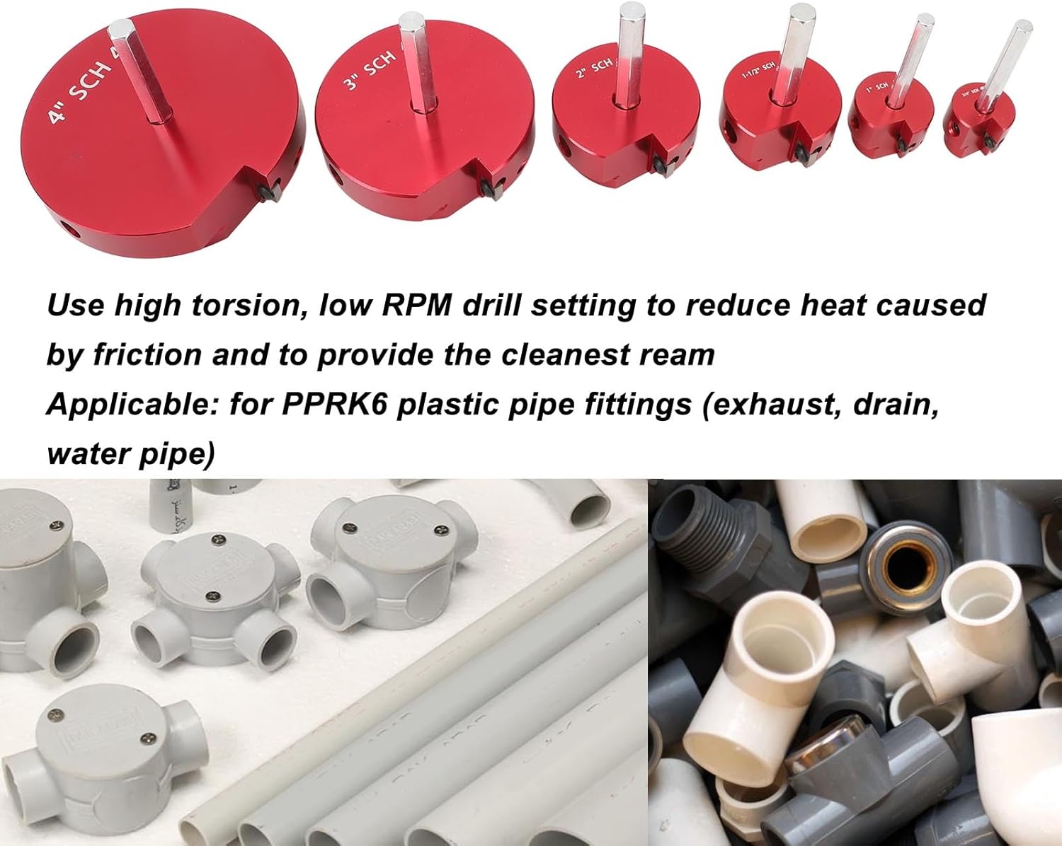 Astibym PVC Pipe Fitting Reamer 04529 PPR75 PPR100 PPR150 PPR200 PPR300 PPR400 for Standard 1 / 2in Drill, Astibymk6u98batxd