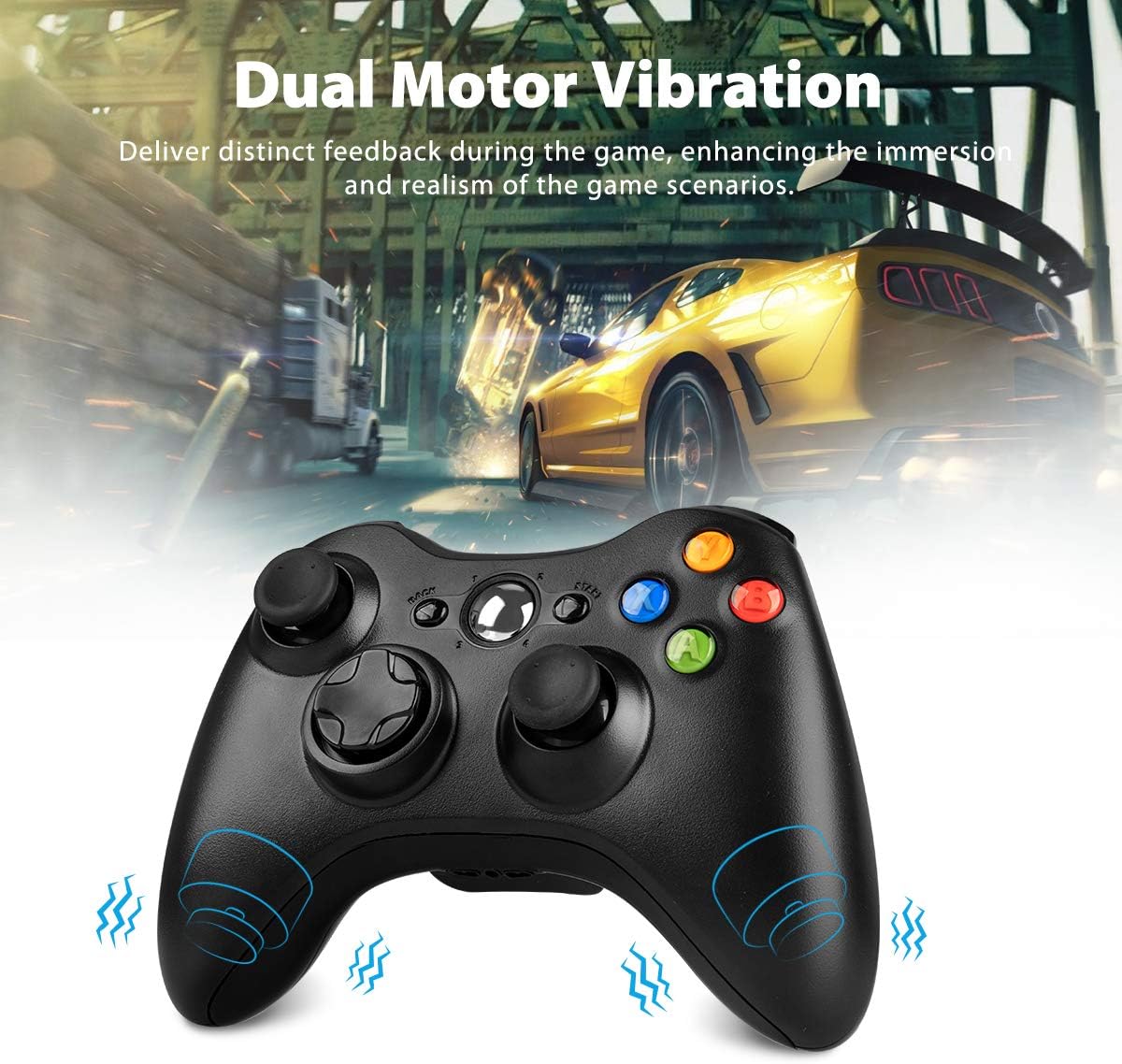 Wireless Controller for Xbox 360, 2.4GHz Wireless Gamepad Joystick for Xbox 360/360 Slim / 360 Elite Console/PC/Windows 7/8/10 System, Black image 2