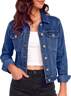 Vetinee Womens Stretch Button Down Long Sleeve Pockets Denim Jean Trucker Jacket