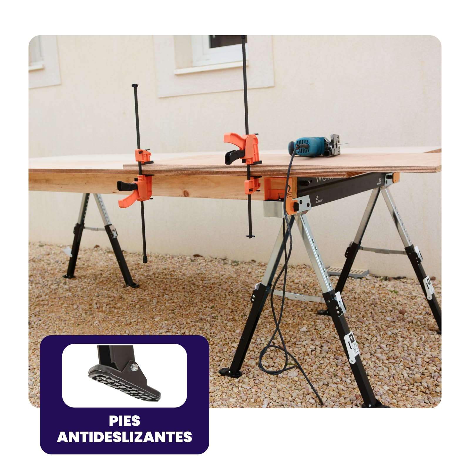 Caballetes x2 Estables y Resistentes Banco de Trabajo Pies Ajustables Antideslizantes Ajuste Rápido Plegable S600A