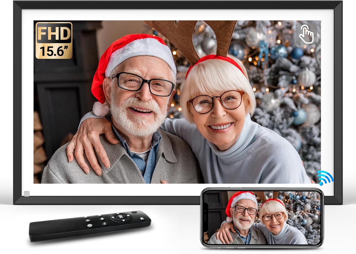 BSIMB 15.6 Inch FHD 64GB Large Digital Picture Frame Digital Photo Frame WiFi Electronic Photo Frame with 1920x 1080 IPS Touchscreen, Remote Control, Wall-Mounted, Share Photos&Videos via App 15.6” FHD Black