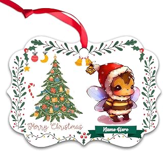 Dinoz Merry Christmas Bee Animal Lover, Santa Claus Hat Tree Animal Custom Names Printed Both Sides Keepsake Gifts Aluminum Ceramic Ornament Decorations House