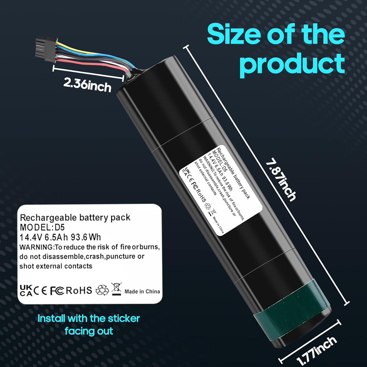 14.4v 6500mah replacement for neato battery compatible with neato d3 d4 d5 d6 d7 robotic vacuum cleaners,part number: 945-0225, black