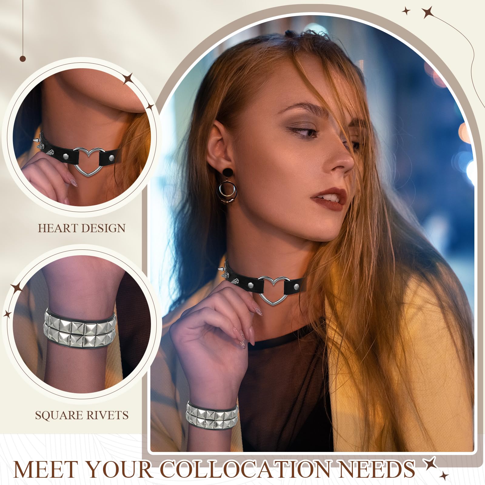 Cunno 13 Pcs Leather Spike Choker Studded Bracelet Cuffs Set Gothic Punk Rock Jewelry Set Costume Accessory