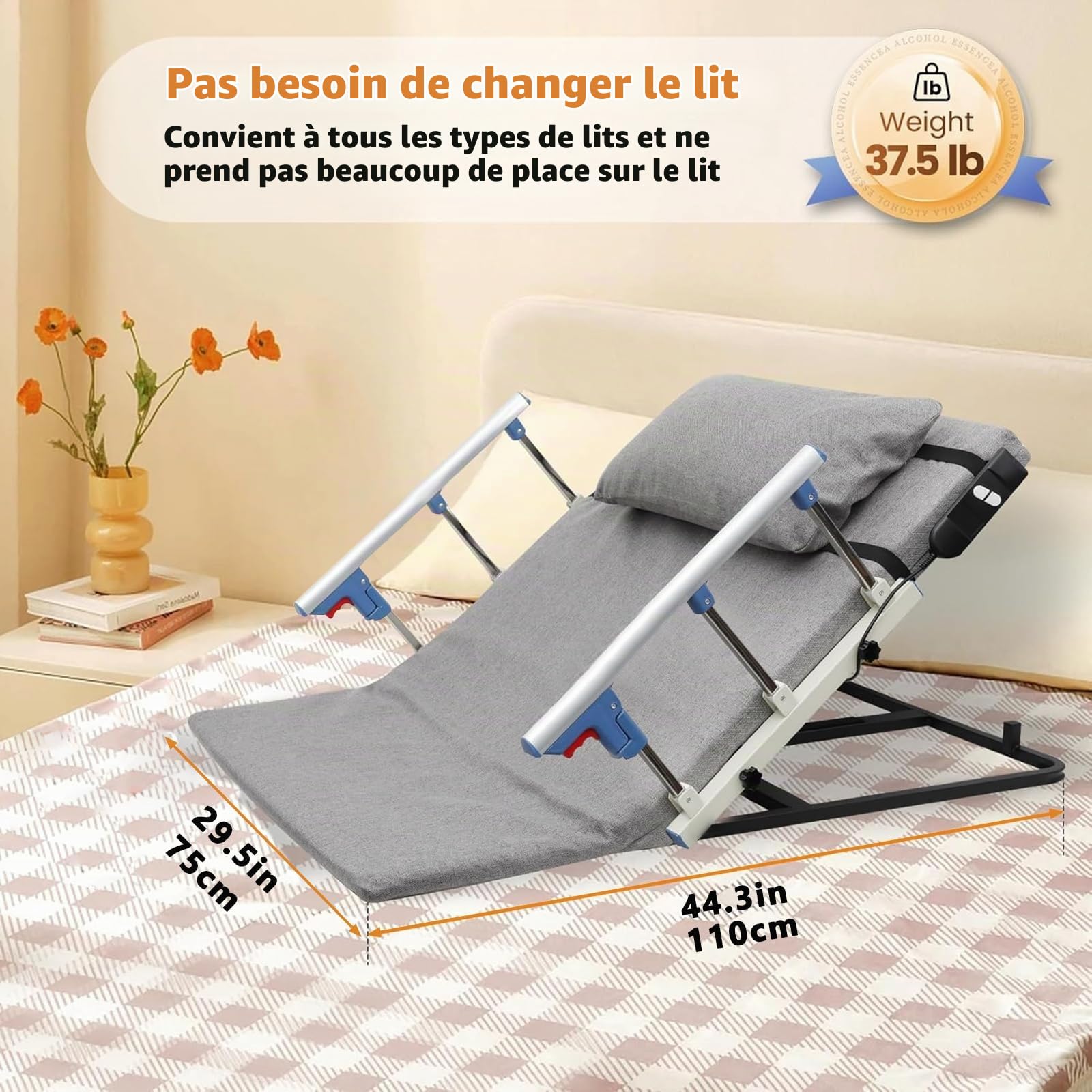 Dossier de lit électrique, Dossier de lit électrique avec télécommande, Dossier de lit réglable pour Aider Les Personnes âgées à se Lever Facilement, Dossier de lit électrique avec accoudoir