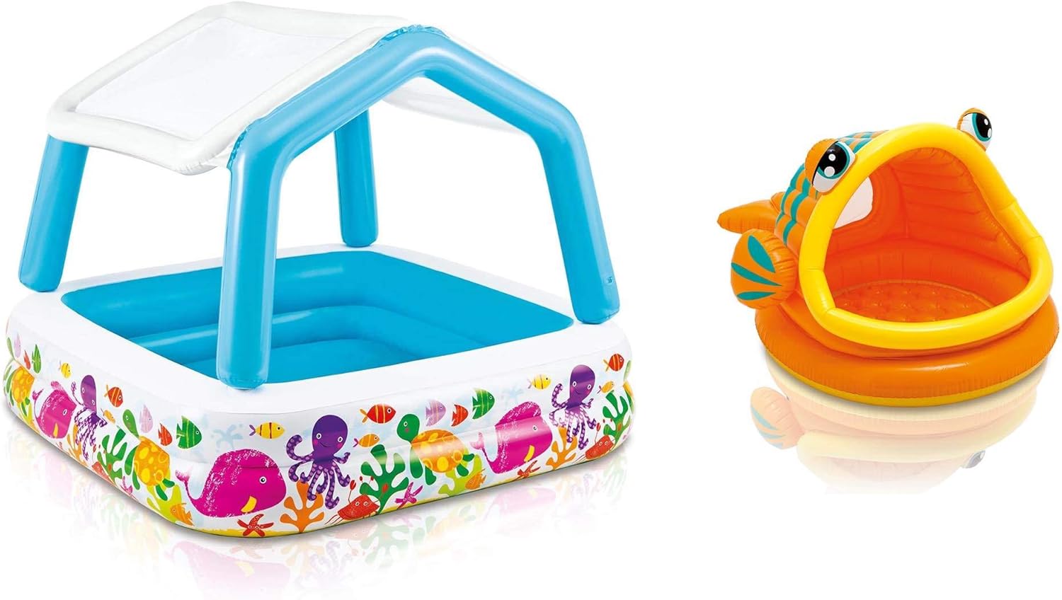 Intex Inflatable Ocean Scene Sun Shade Kiddie Pool & Lazy Fish Shade Baby Pool