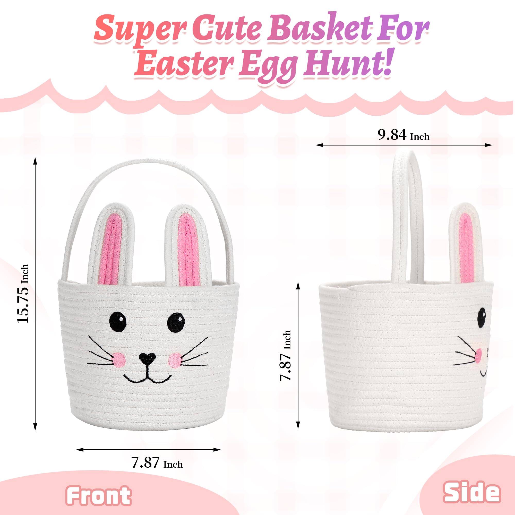 Magibag Easter Baskets for Kids Cute Bunny Egg Hunt Basket Bags with Bunny Ears Headband Bow Tie Tail Set (Pink)
