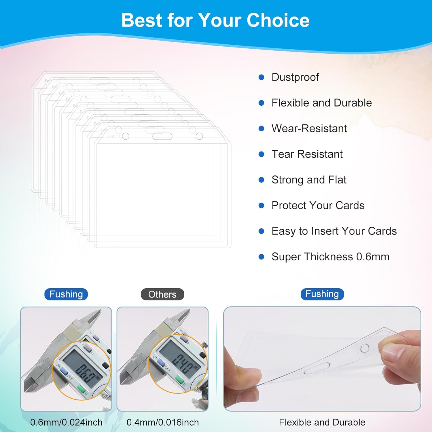 Fushing 3x4 Clear PVC No Zipper Horizontal Name Tag Holders - ID Card Holders for 3 x 4 Inch Name Badge Inserts (200)