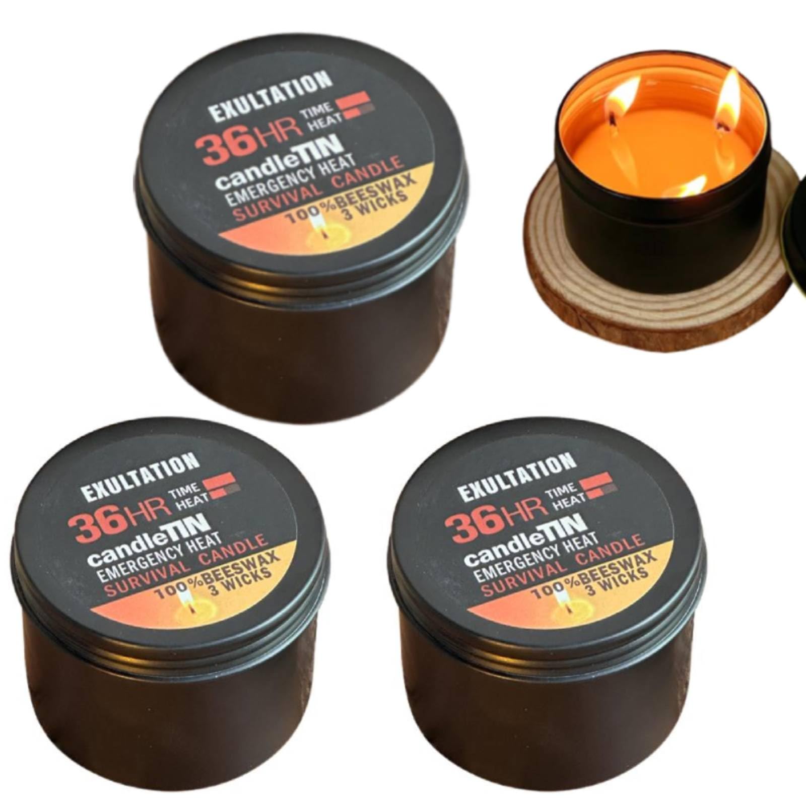 Long-Burning Emergency Candle, 3 Wicks, Camping Candles Survival, Long Lasting Disaster Candle, 36-Hour Survival Kit inTin Box, Smokeless Candles for Blackouts, Winter Storms, Hunting, Camping (3pcs)