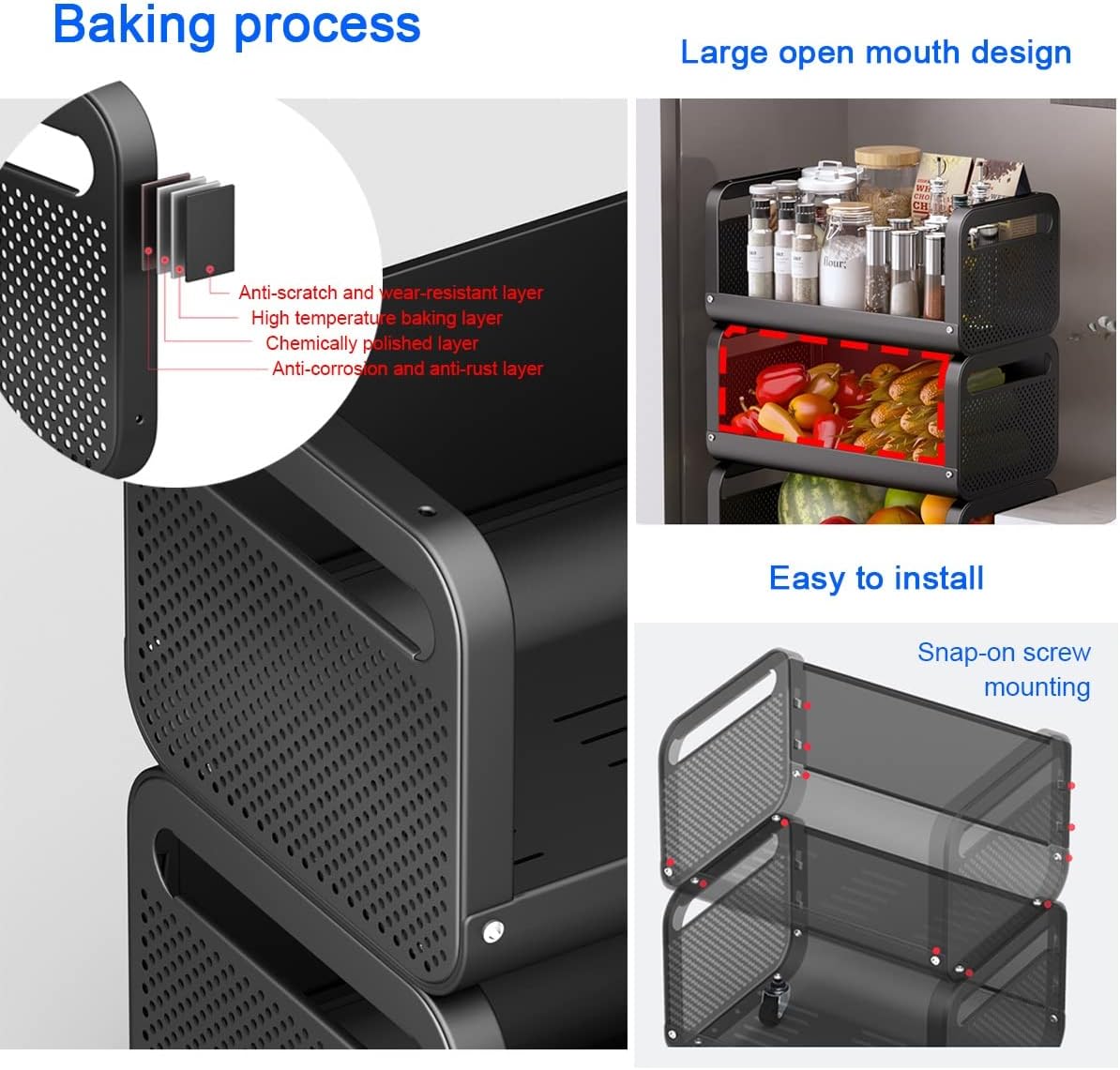 LEIYTFE Kitchen Storage Rack with Wheels Fruit Basket 3/4 Tier Stackable Storage Cart for Narrow Space,Rolling Utility Cart Organization Shelf (Color : White, Size : 3 Tier)