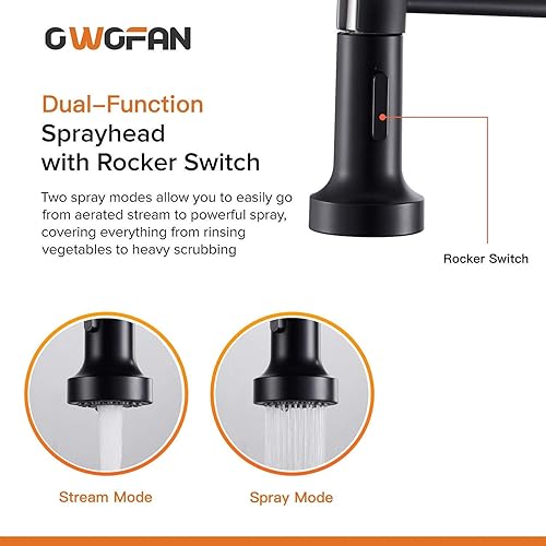 Miniatura 45 de OwOFAN - Grifos de cocina con rociador de latón sólido con níquel de cepillado industrial, de una sola manija, grifo para granja, campamento, Níquel