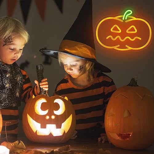 Miniatura 9 de Letrero de neón de calabaza para decoración de Halloween, letreros de neón para decoración de otoño, lámpara de calabaza de otoño naranja para mesa,