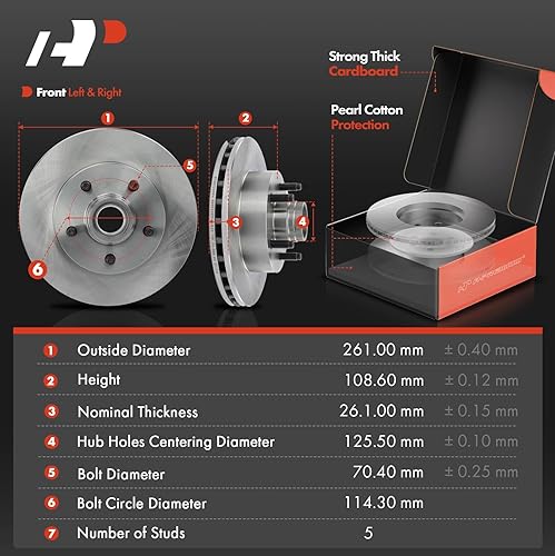 Miniatura 2 de A-Premium Juego de rotores de freno de disco ventilados delanteros de 10.28 pulgadas + pastillas de cerámica compatibles con modelos seleccionados