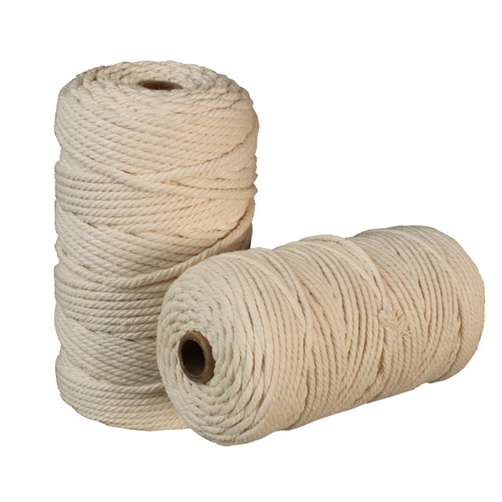 ZNKZJ Cordón de macramé de algodón 2 Piezas,Cuerda de macramé Cordón de algodón Trenzado Fuerte Suave 200m / 500m / 1000m,para Colgar en la Pared de macramé Hecho a Mano,Beige-5mm_500m