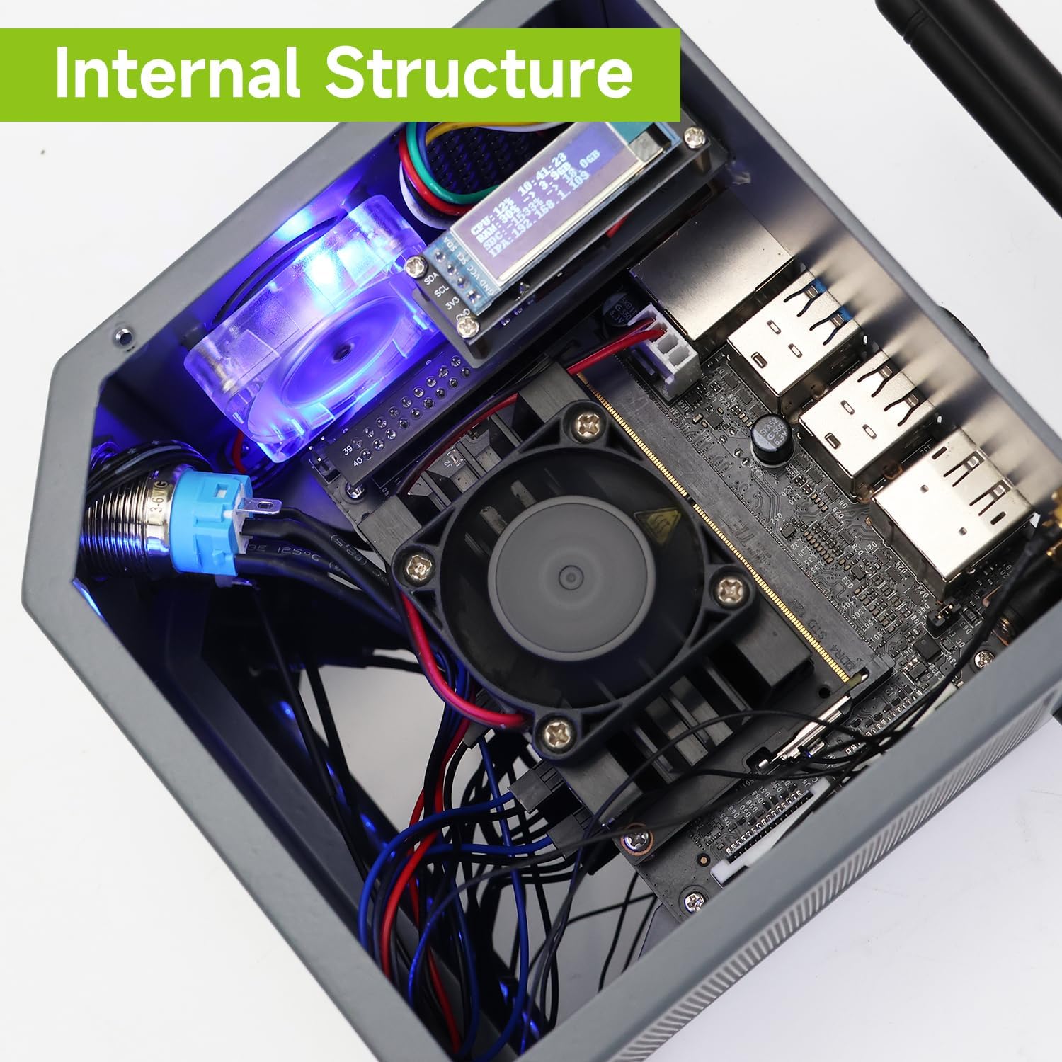 Jetson Orin NX Kit & Jetson Nano Case with Cooling Fan, Color Light and OLED Screen