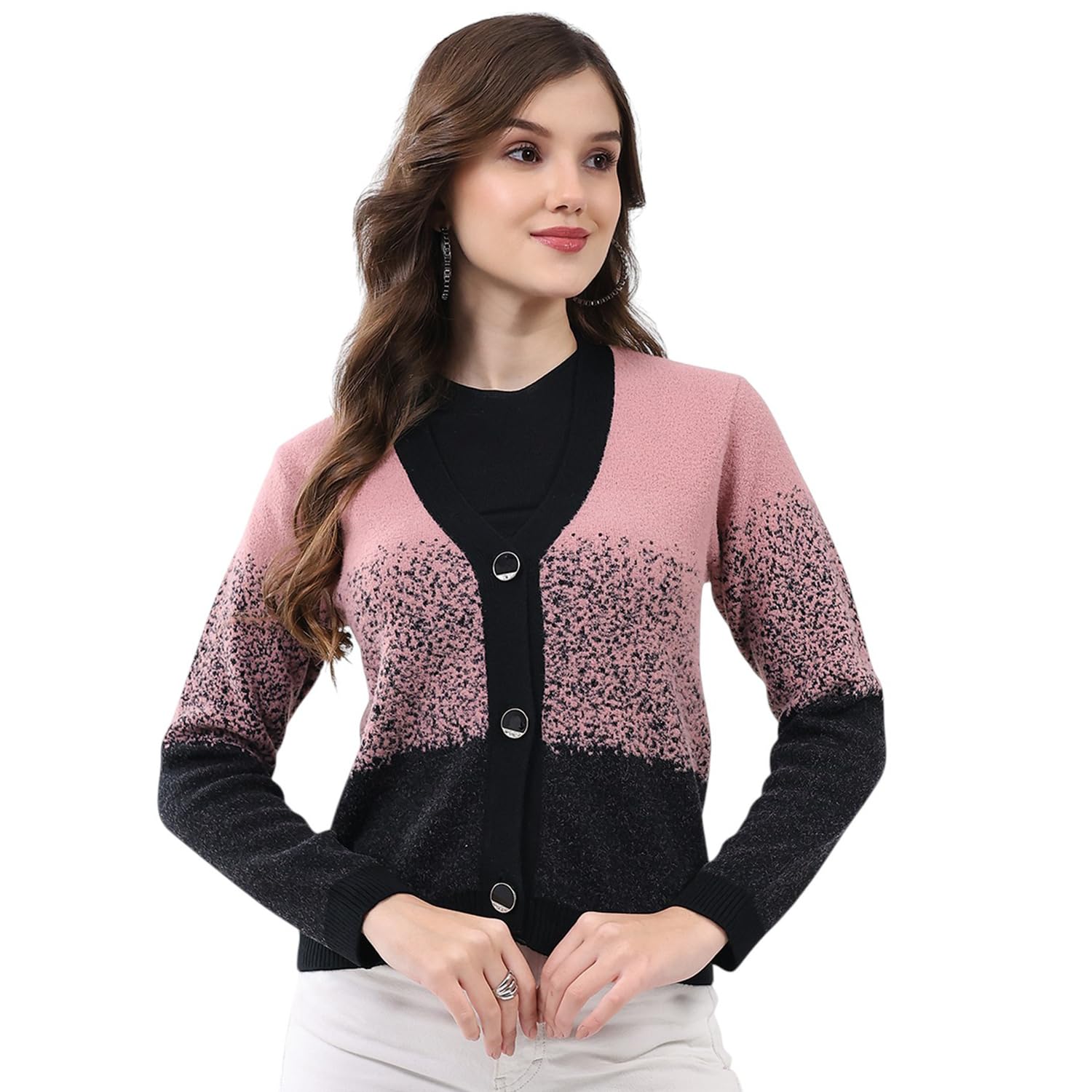 monte carlo Women V Neck Self Design Cardigan | Regular Fit Full Sleeve Knitwear | Elegant Winter Sweater for Office & Casual Outfits (Pack of 1)-picture-46