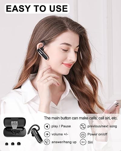 Miniatura 8 de Jinreoo Auricular Bluetooth, V5.1 Auricular inalámbrico ultraligero manos libres con estuche de carga de batería, 96 horas de tiempo de