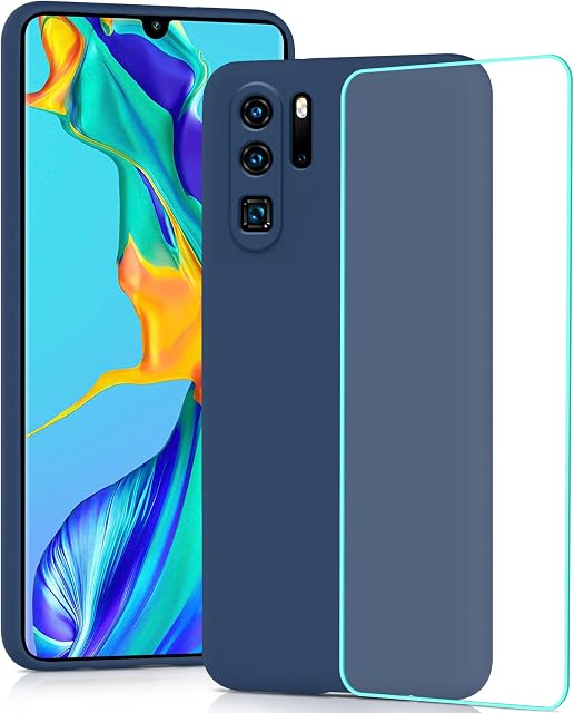 YATWIN Huawei P30 Pro Case with Screen Protector, Soft Liquid Silicone Phone Cover, Dustproof Shockproof, Wireless Charging Compatible, Full Body Armor for Huawei P30 Pro 6.47" Midnight Blue