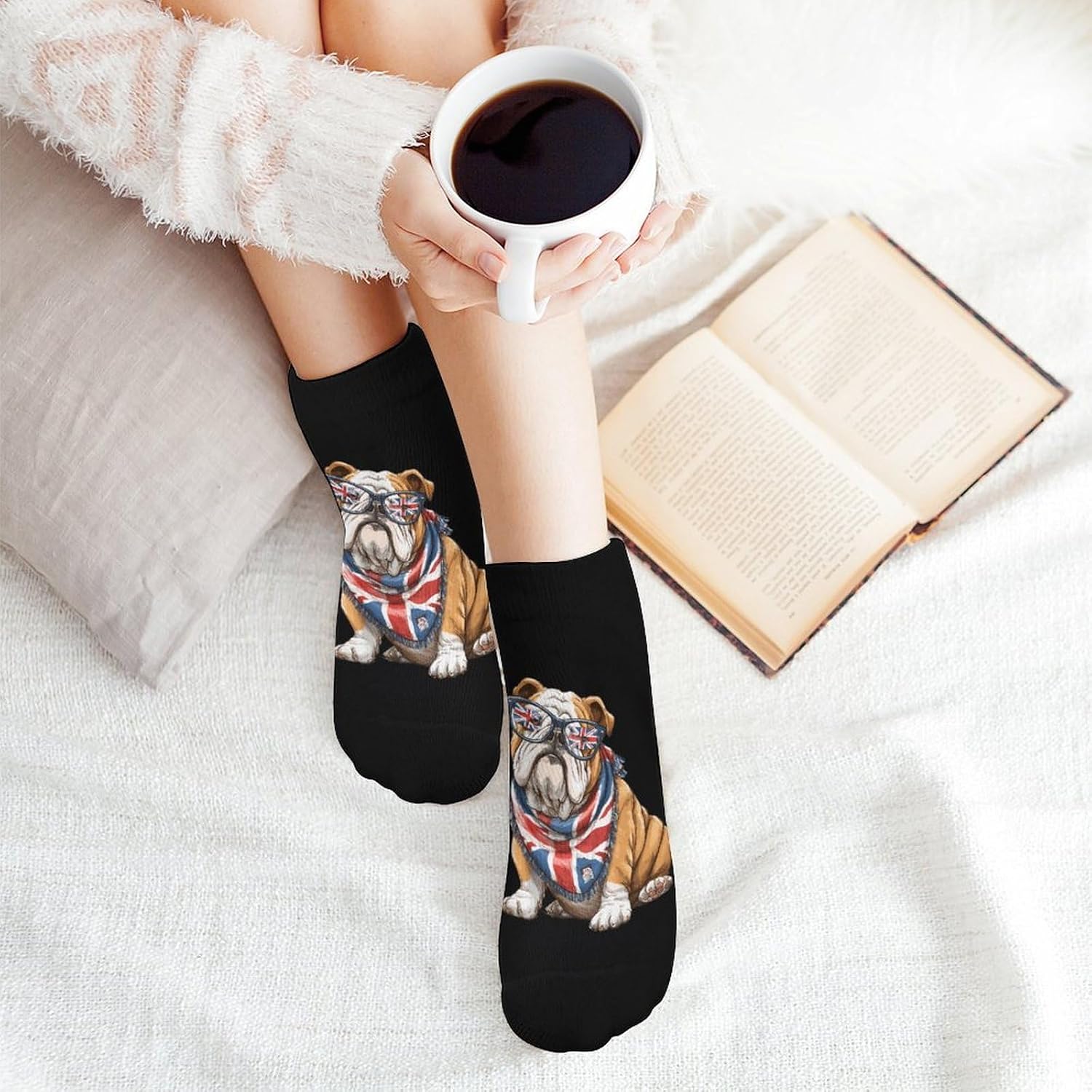 English Bulldog UK Flag Union Jack Socks for Men Women 5 Pairs Ankle Socks