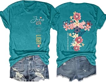 Christian Shirts for Women Floral Christian Graphic Tees Bible Verse T Shirt Religious Short Sleeve Tops