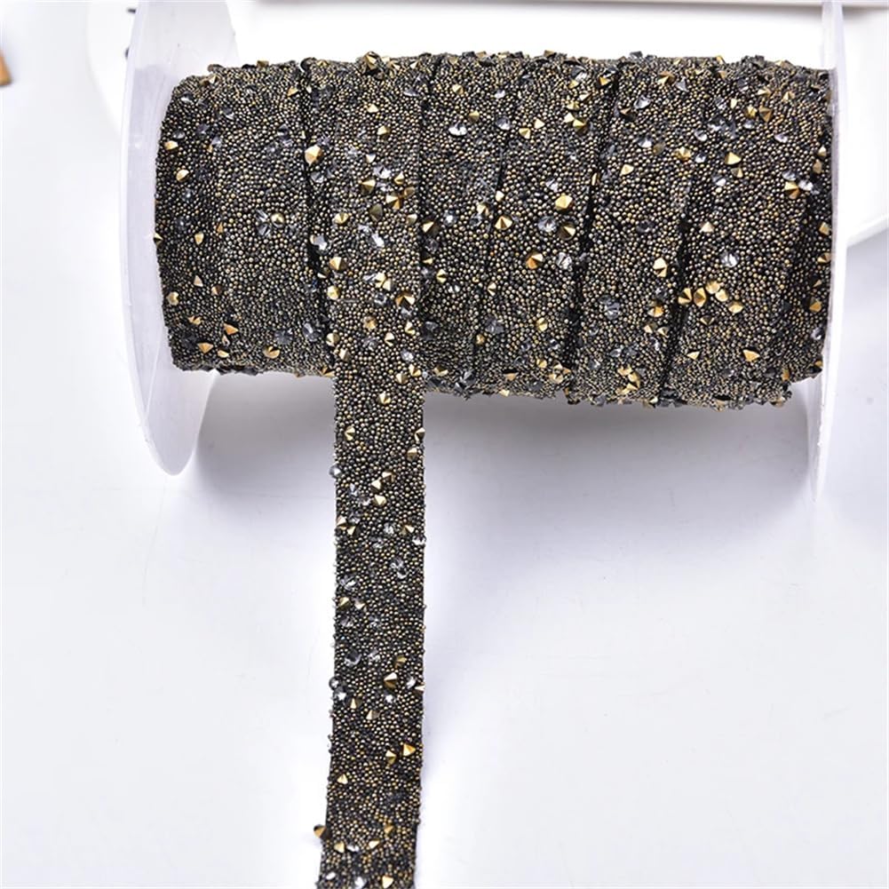 1.5Cm Hot Fix Rock Crystal Ribbon Trimming Rhinestone Chain Tape Iron On Round Caviar Beads Banding Style 2 5 Yards