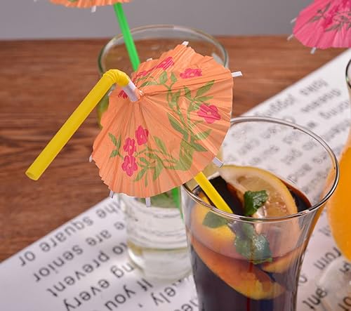 Miniatura 4 de 100 popotes desechables en forma de paraguas, flexibles, flexibles, para decoración de mesa, para bebidas tropicales hawaianas, refrescos, cócteles,