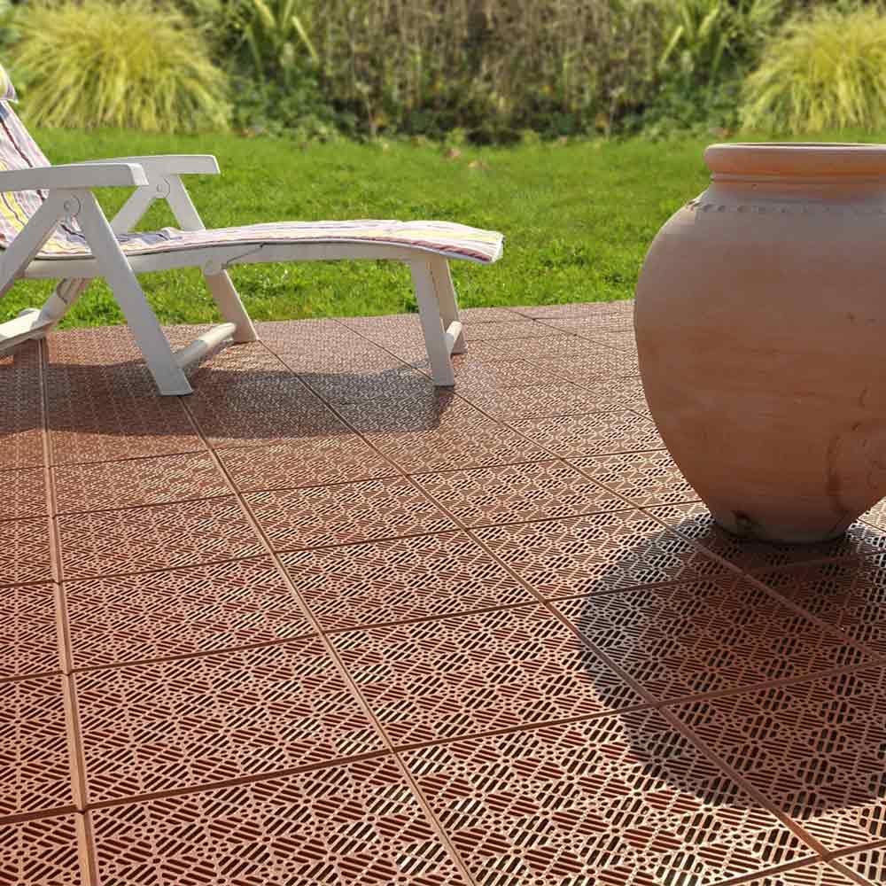 Caillebotis plastique brique lot de 60 - Dalle sol extérieur modulable