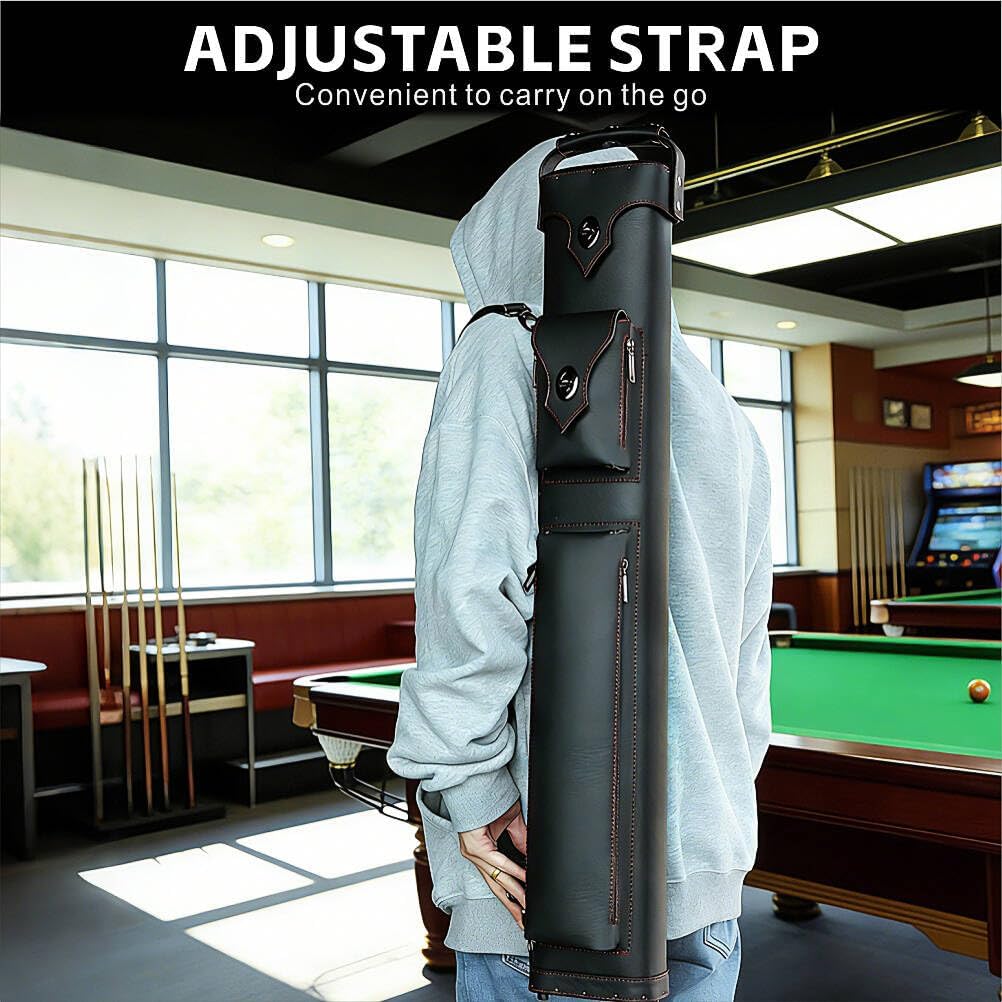 3X4 Pool Cue Case PU Leather–Durable Billiard Cue Case for 3 Butts&4 Shafts,Shockproof Protection,Stylish &Lightweight,Perfect for Pool Players&Professionals