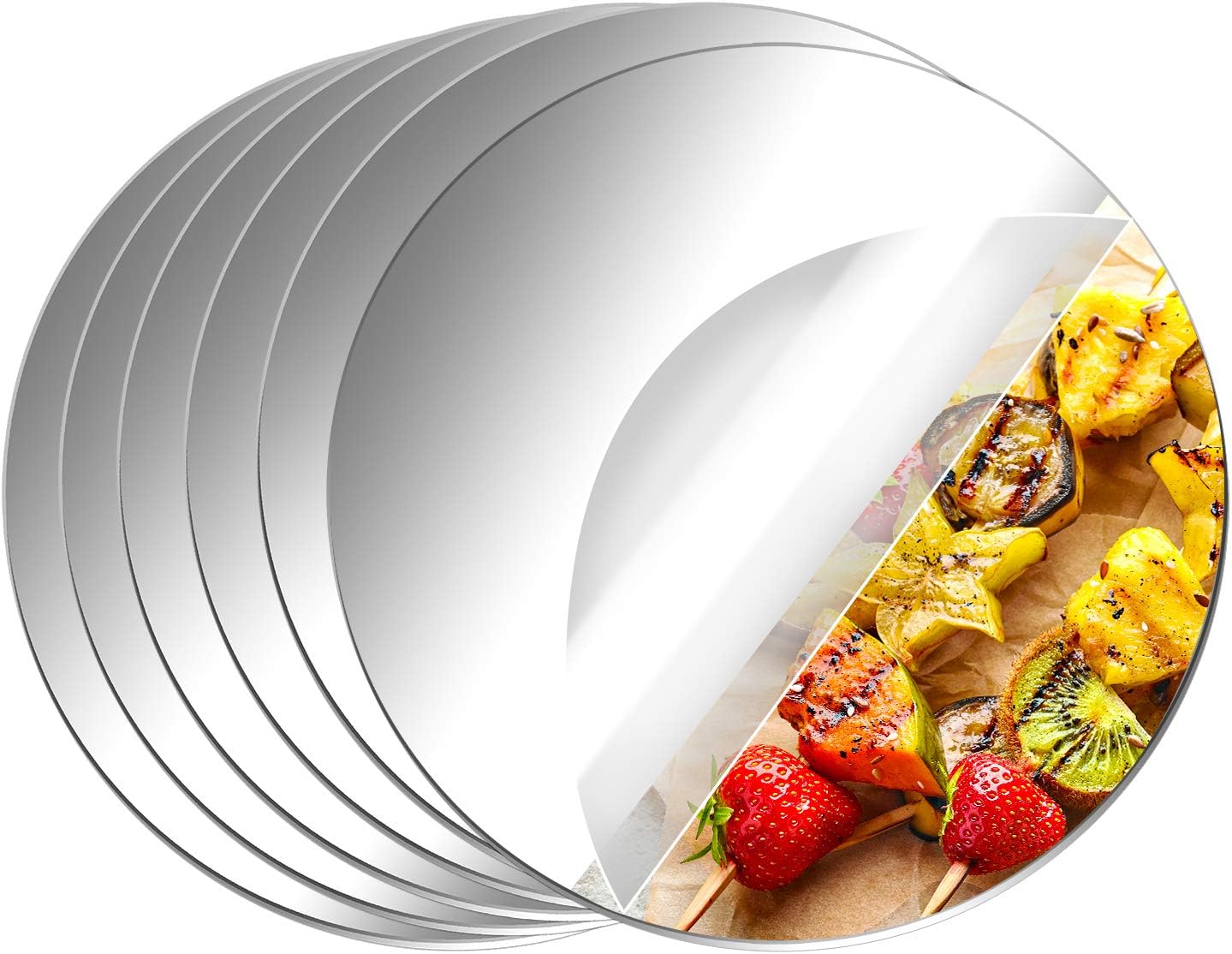 Aneco Acrylic Round Mirrors Non Glass Round Mirror Plate Self Adhesive Mirror Stickers for Home Wall Decor or Wedding Table Centerpiece, Silver,8 Inches, (Thickness 2 mm), 6 Pack,AN2218