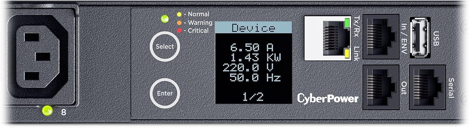 CyberPower PDU41005 Switched PDU, 100-240V, 20A (Derated to 16A), 8 Outlets, 1U Rackmount