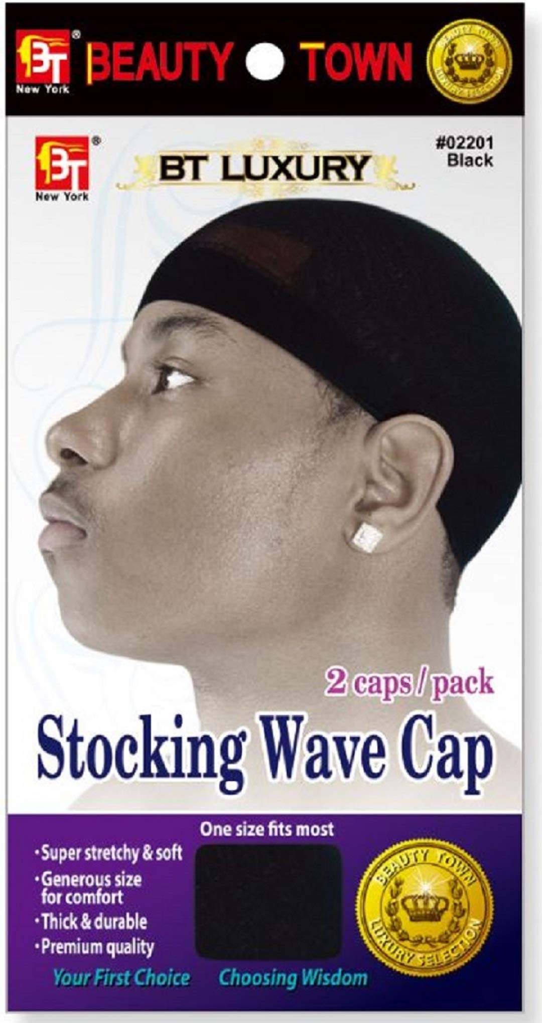 Beauty Town Stocking Wave Caps (2pc/Pack) Black