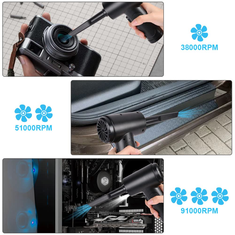 URAQT 2-in-1 Staubgebläse Druckluft, Staubsauger Tastatur Reinigungsset mit LED-Licht, 91000 U/min Elektrische Druckluftspray Reiniger, Mini Handstaubsauger für PC,Laptop,Sofa,Auto Zubehör Reinigung